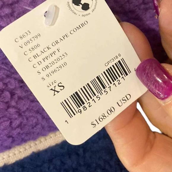 NWT Free People full zip fleece hoodie BLACK GRAPE COMBO Size XS - Picture 5 of 5